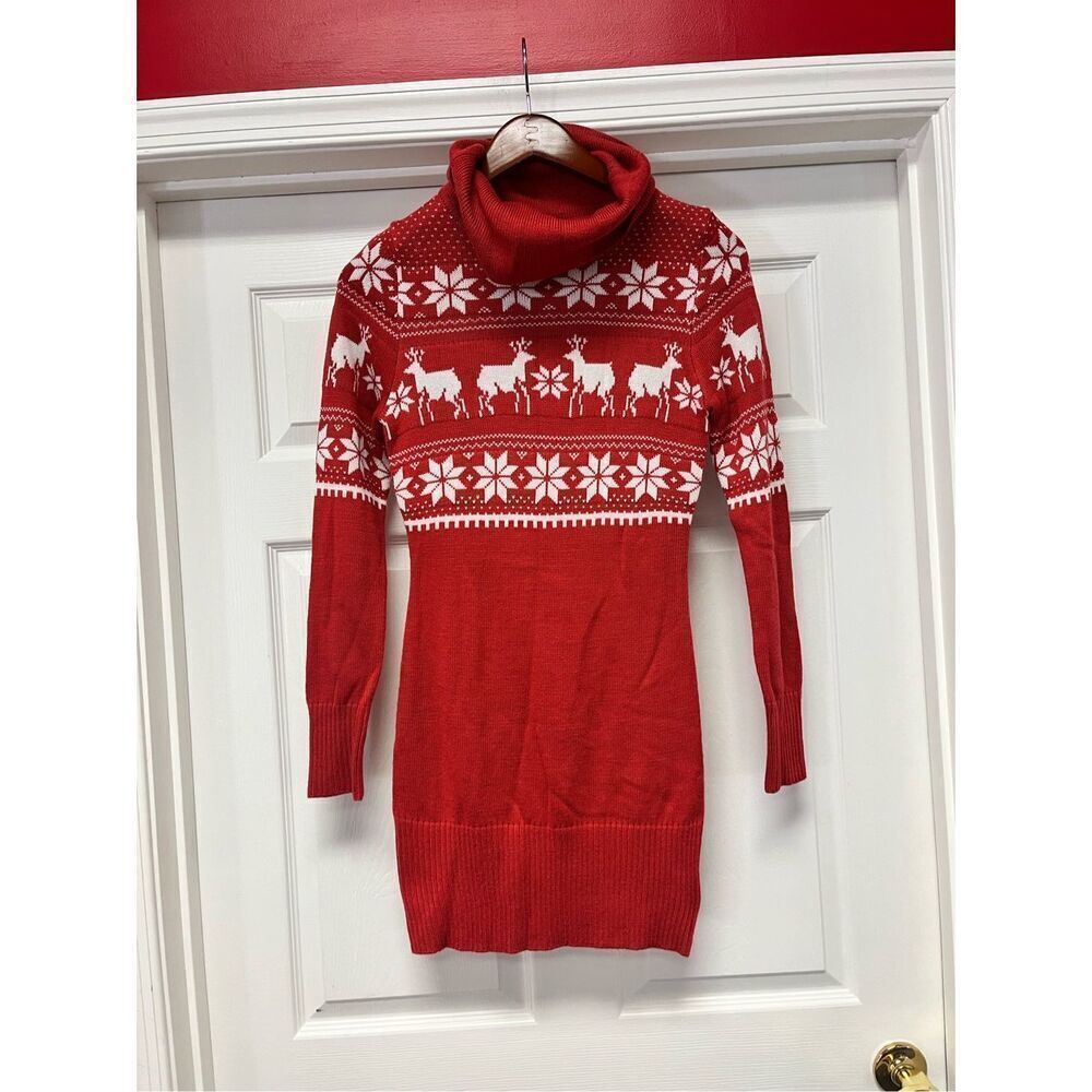 Tipsy Elves Rust Reindeer Sweater Dress sz S EUC
